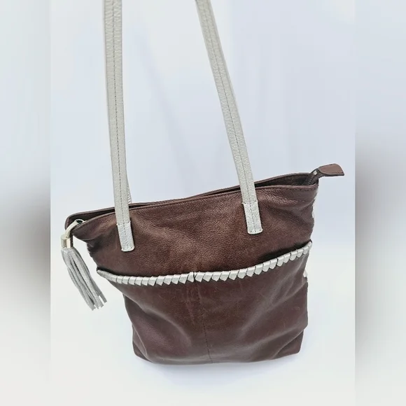 Jack Rogers Brown Leather Shoulder Bag Purse with Tassel - Picture 5 of 16